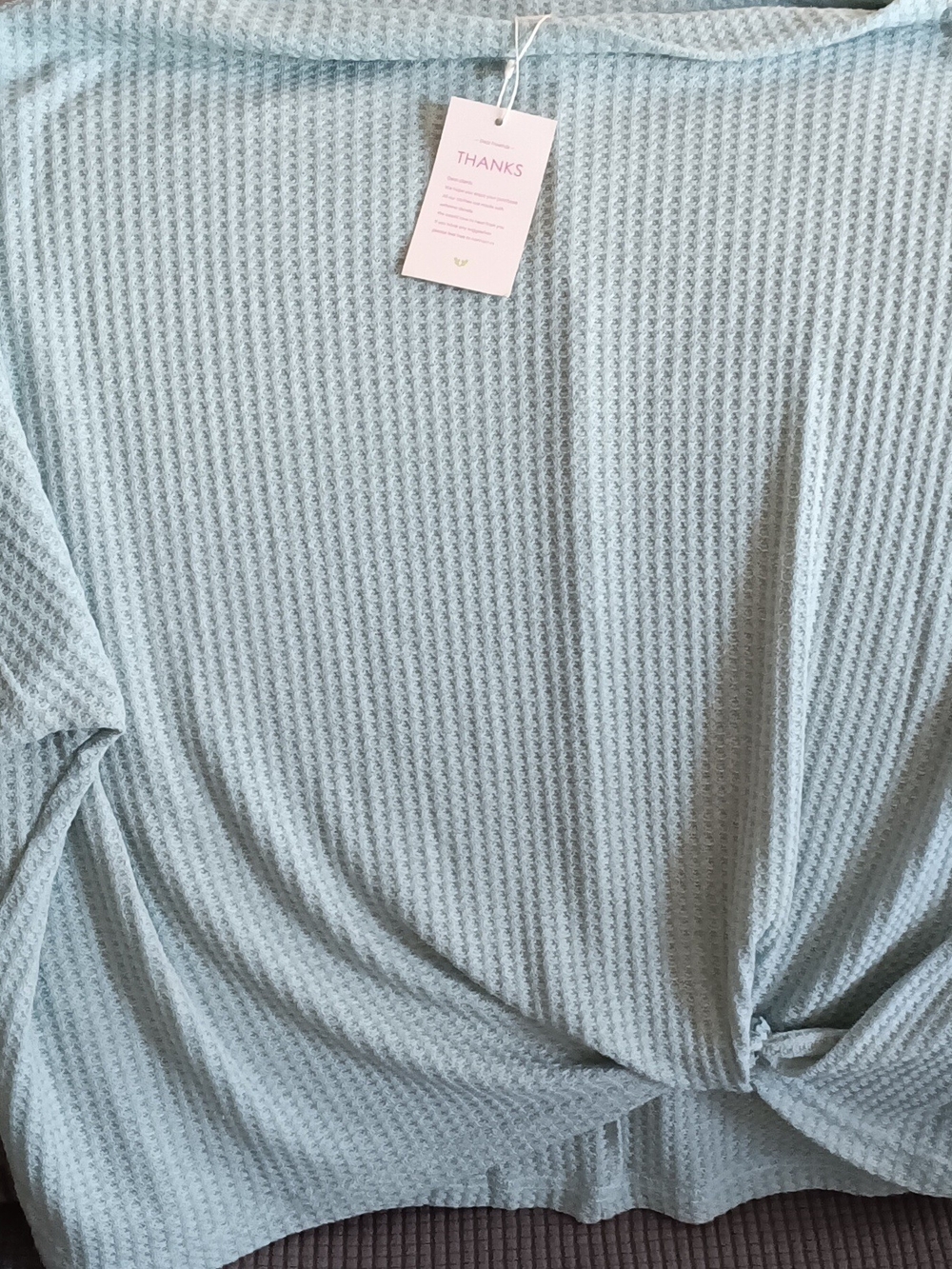 Light Greenish Waffle Knit Twist Front Women’s Top